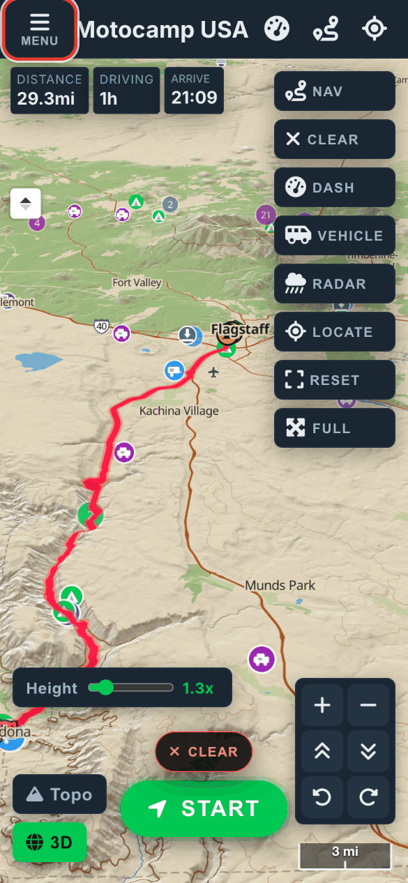 Plan a route, then close Menu, on a phone