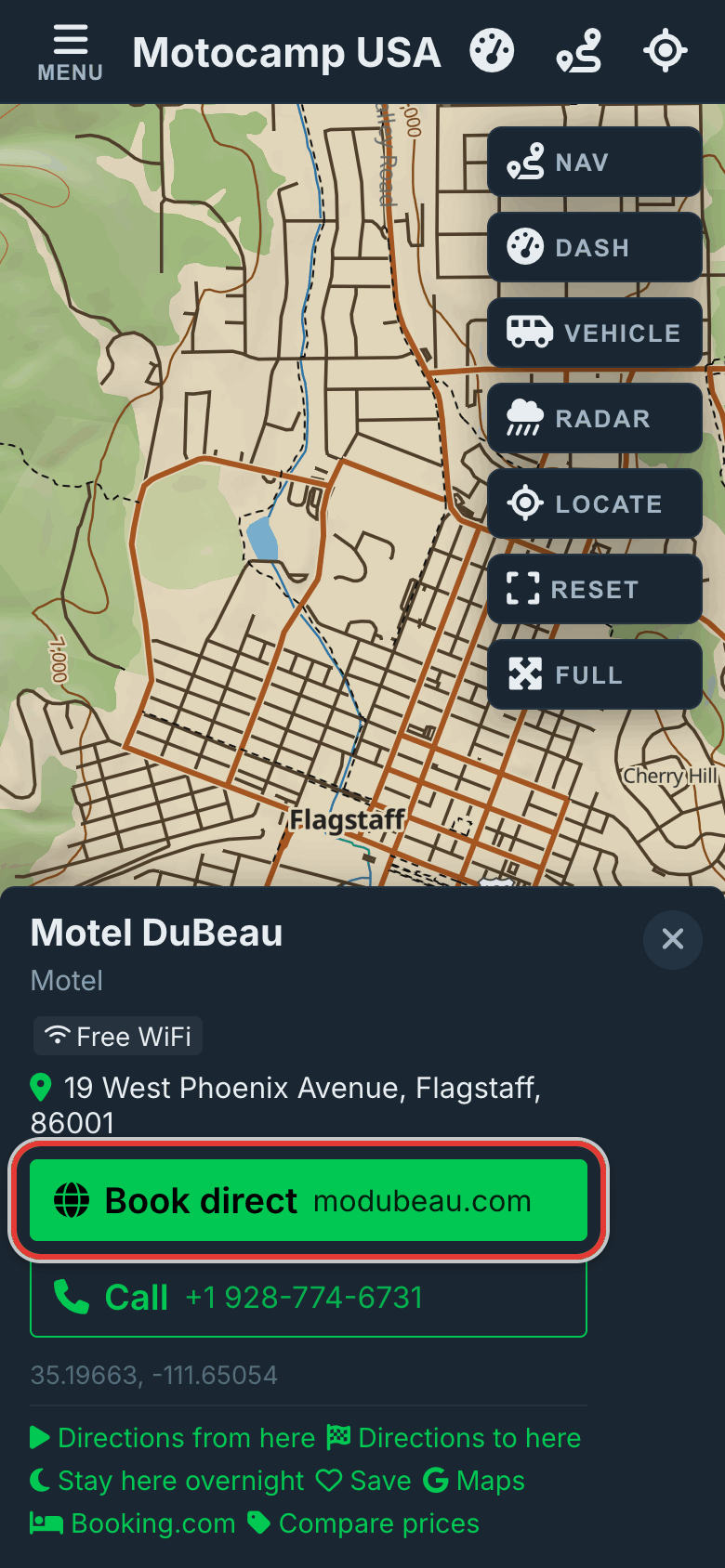 Tap Book direct, on a phone
