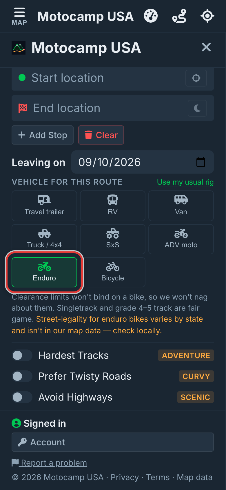 Open Menu, then Route, on a phone