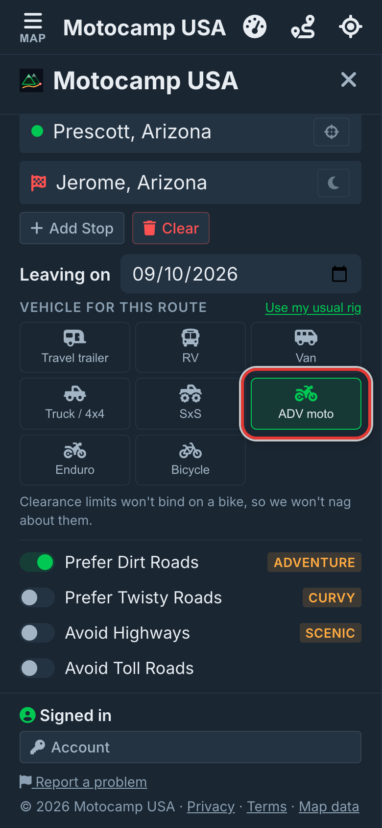 On a big adventure bike instead, on a phone