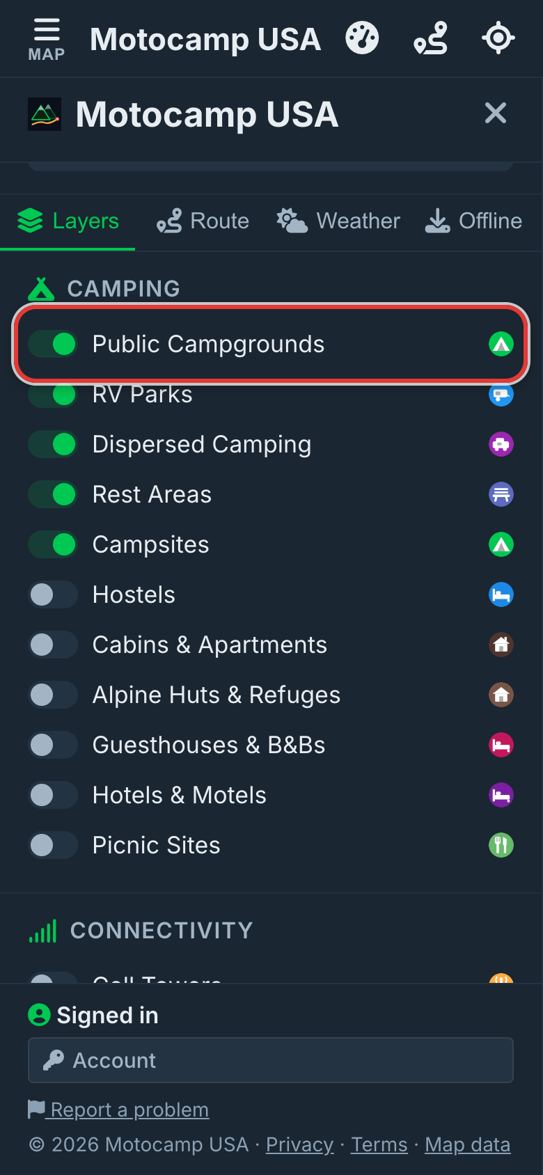 Open Menu, then Layers, on a phone