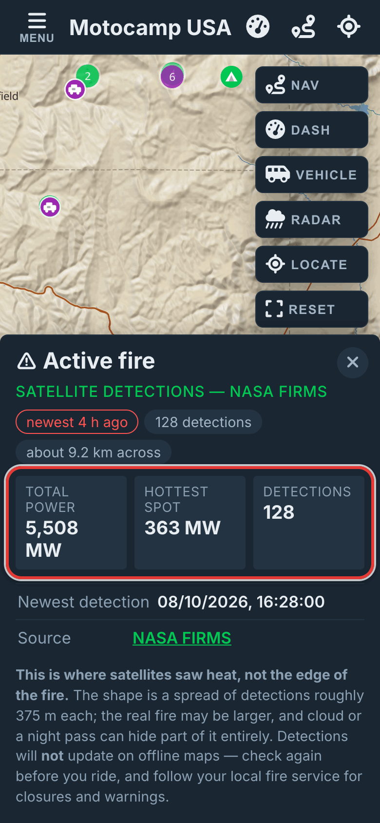 Tap a fire for its card, on a phone