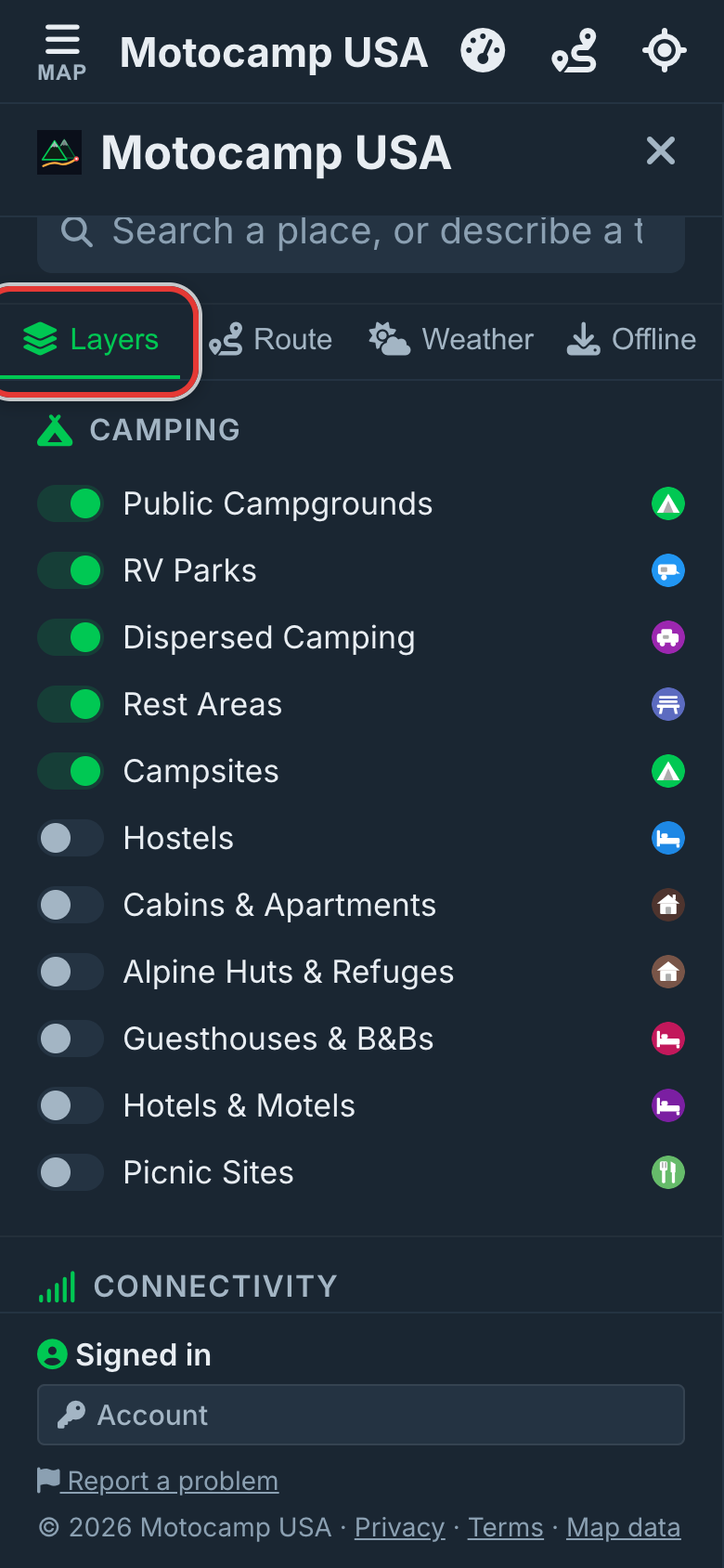 Open Menu, then Layers, on a phone