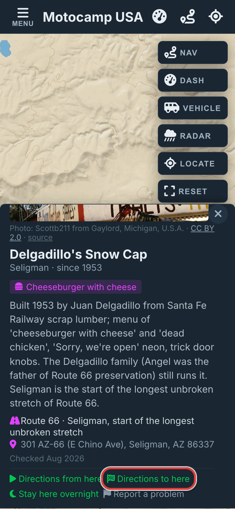 Get directions from the card, on a phone