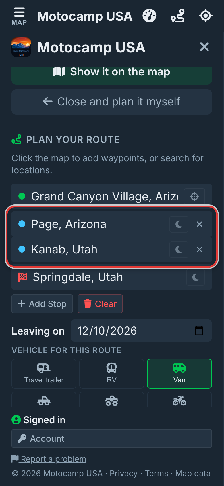 Plan your route, on a phone