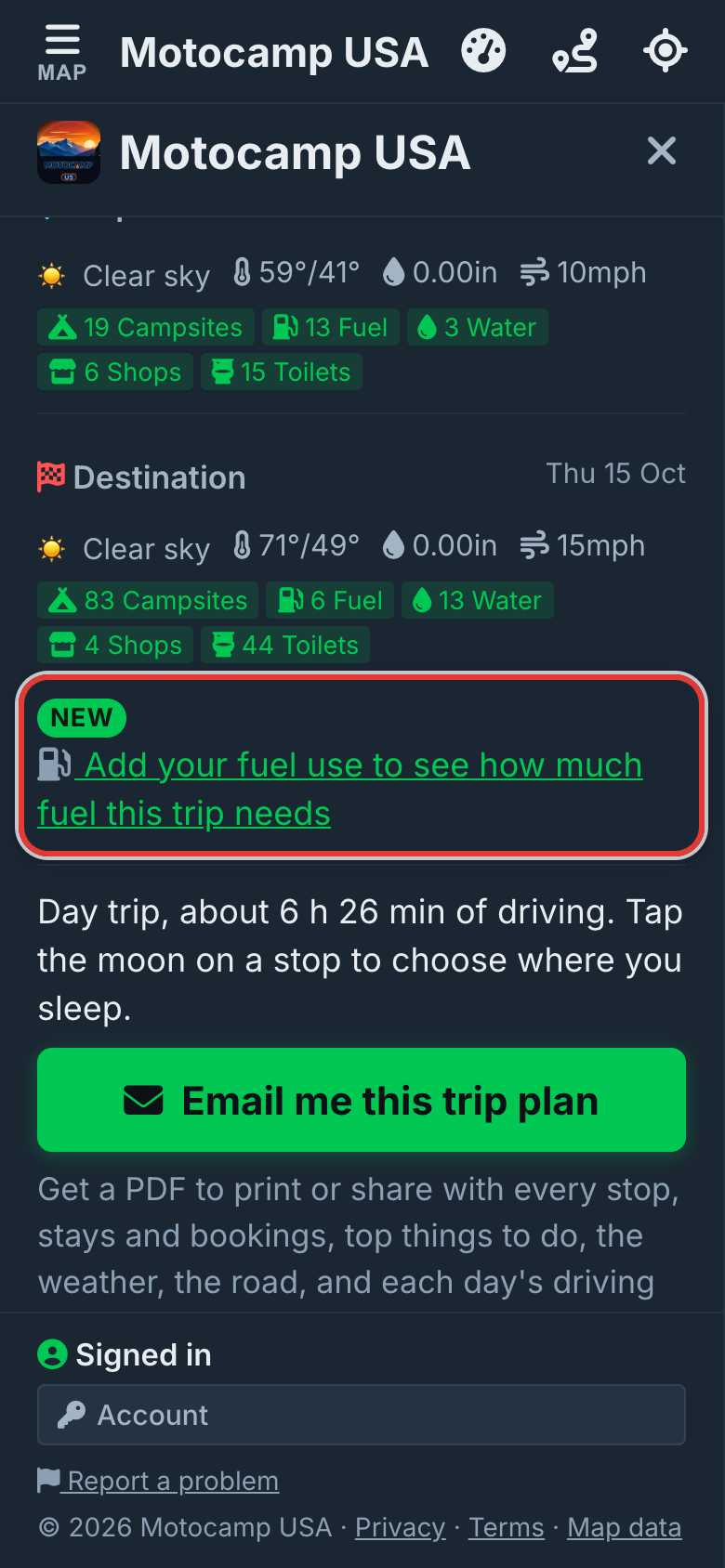 Tap Add your fuel use, on a phone