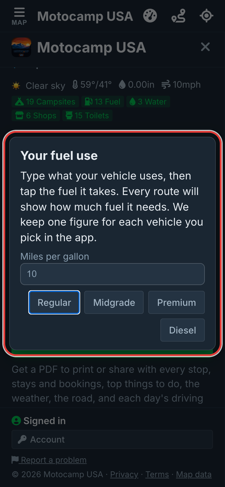 Type your mpg, tap your fuel, on a phone
