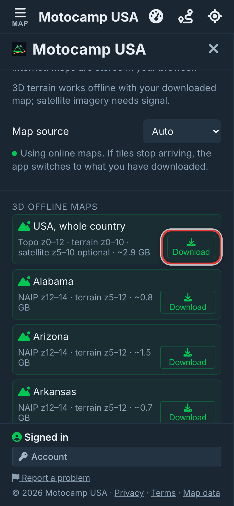Download each state on your trip, on a phone