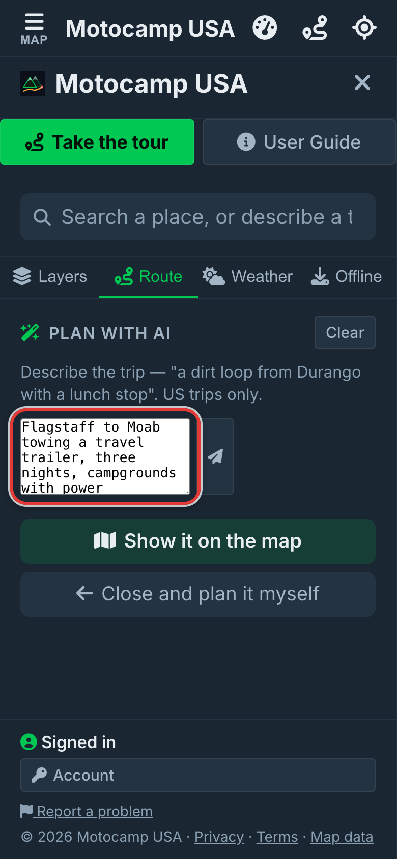 A trip written in the box.