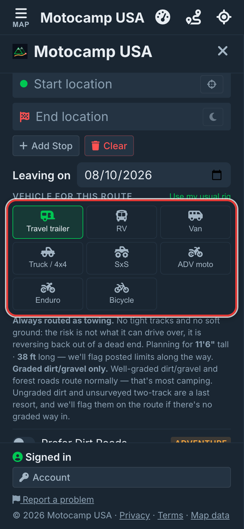 Open Menu, then Route, on a phone