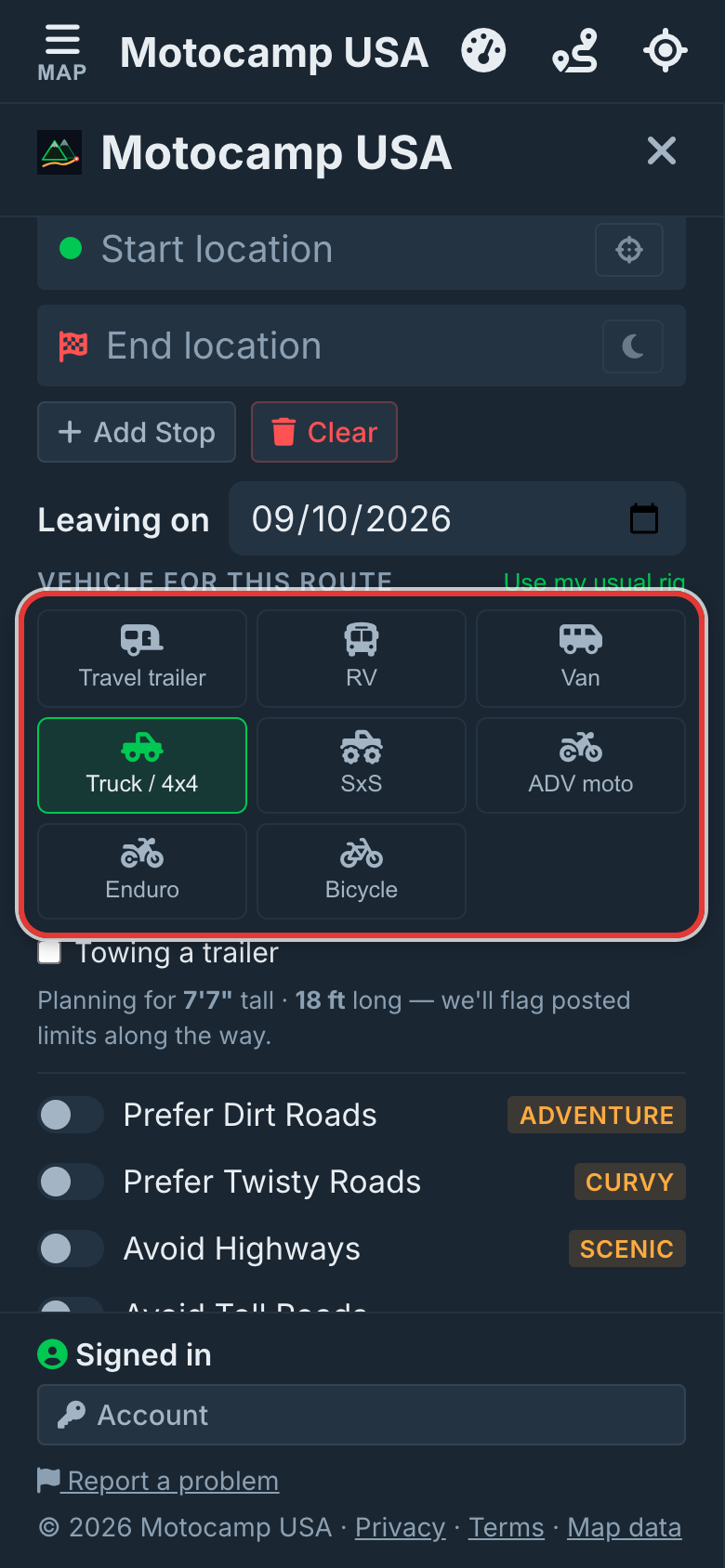 Pick your vehicle first, on a phone