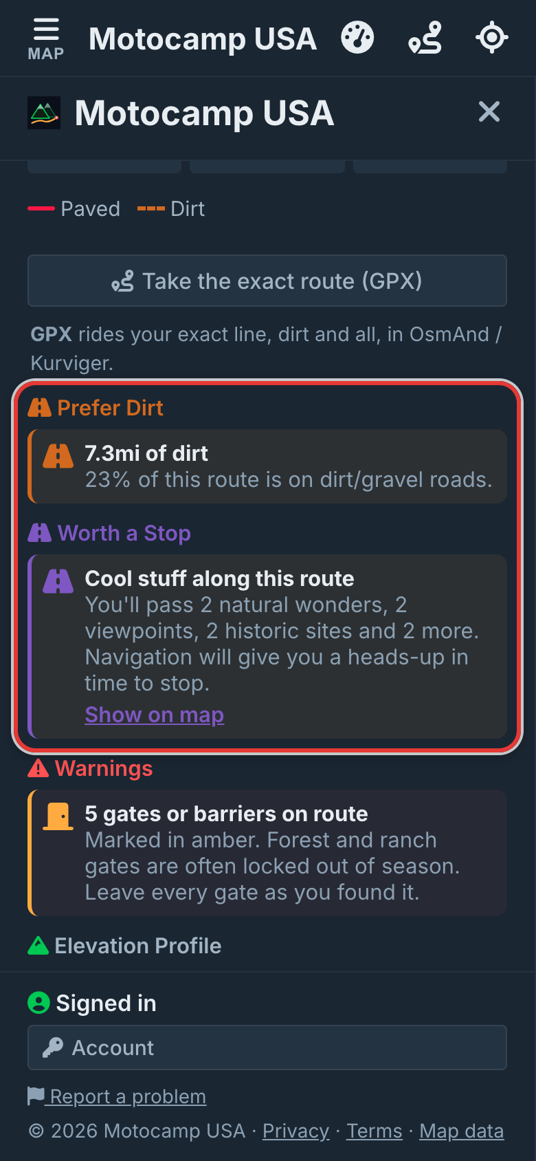 Plan Route and see the result, on a phone