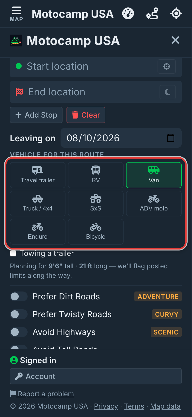 Open Menu, then Route, on a phone