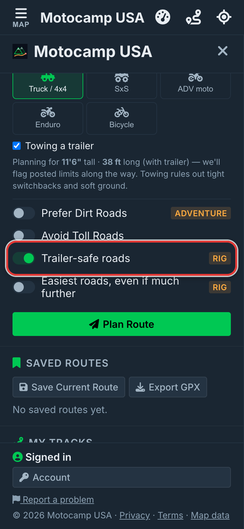 Leave Trailer-safe roads on, on a phone