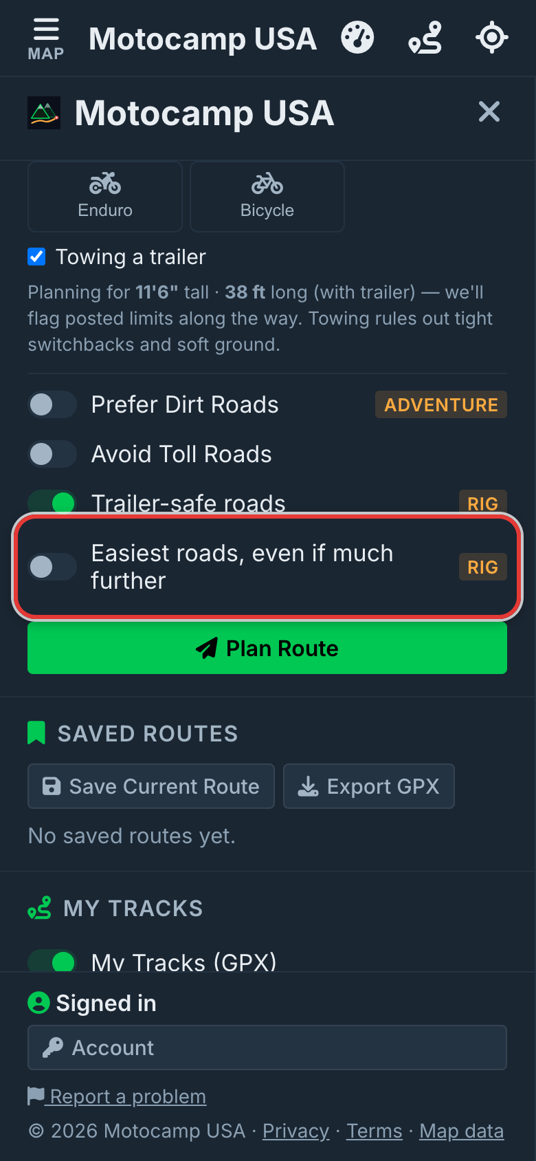 Tick Easiest roads if you like, on a phone