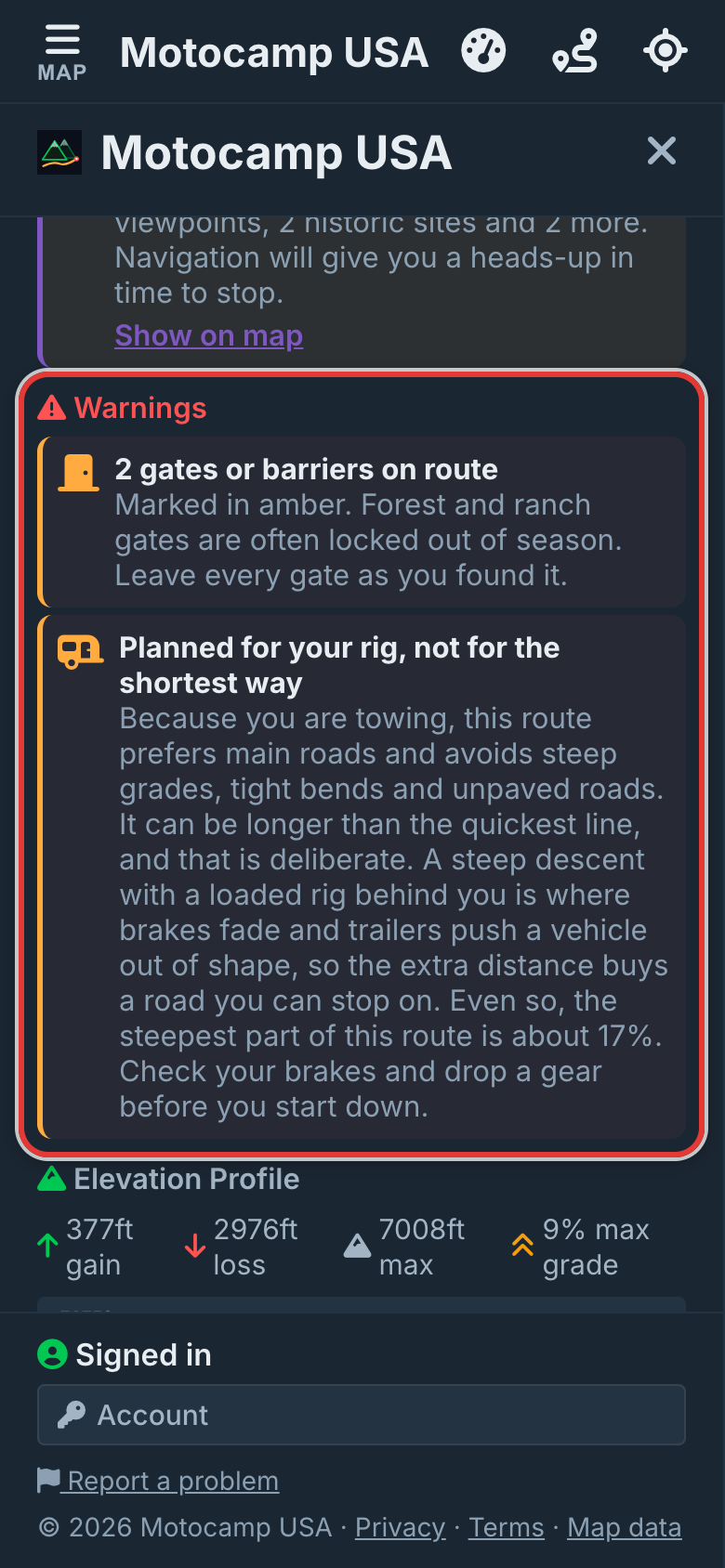 Plan Route and read the note, on a phone