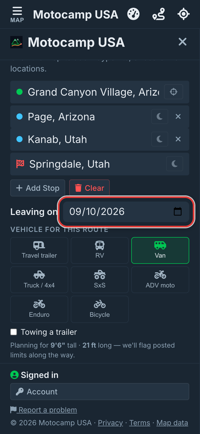 Set the Leaving on date, on a phone