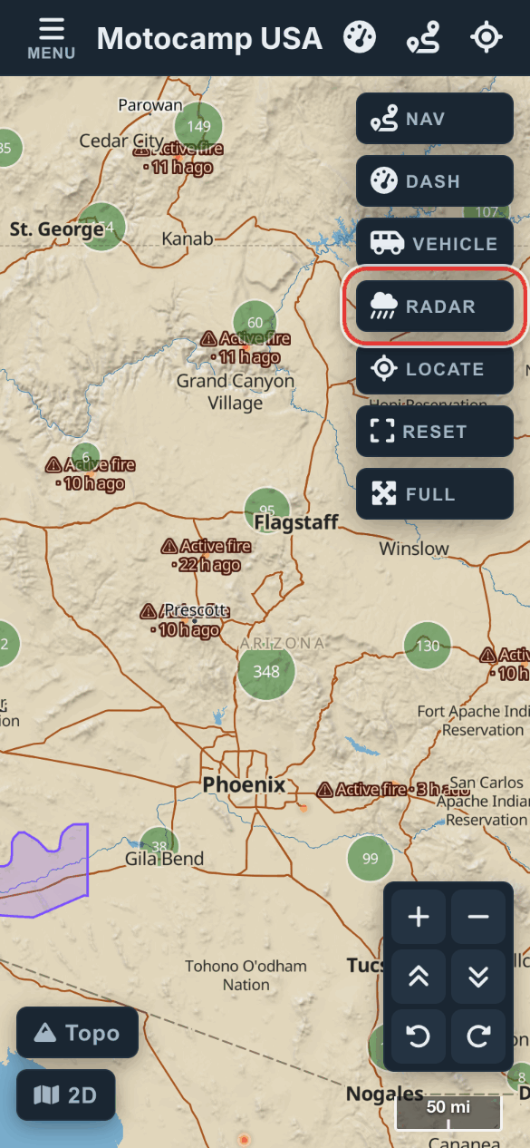 Tap Radar on the map, on a phone