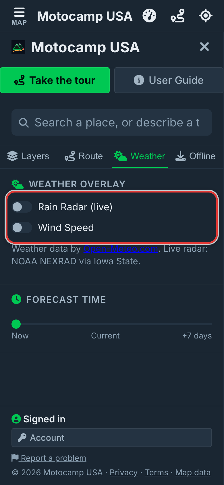 Open Menu, then Weather, on a phone