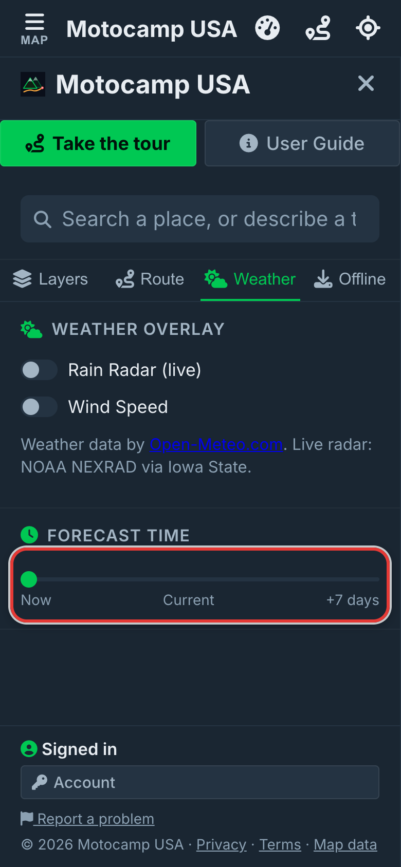 Slide the Forecast Time bar, on a phone