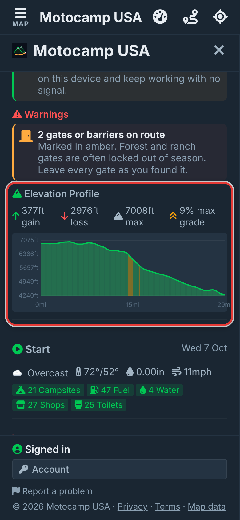 Read the Elevation Profile, on a phone