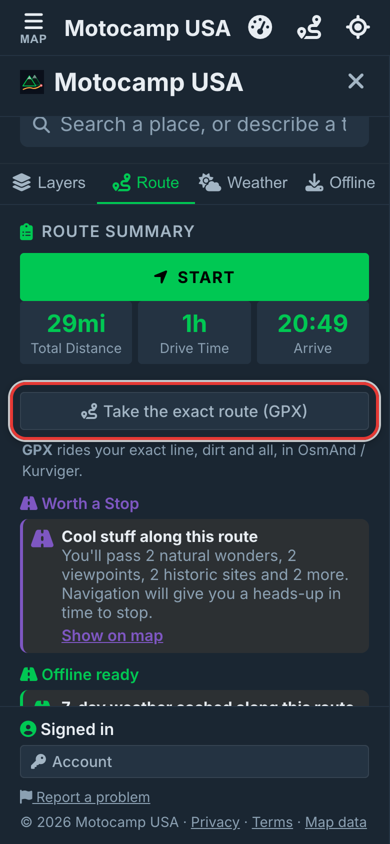 Take the route with you, on a phone